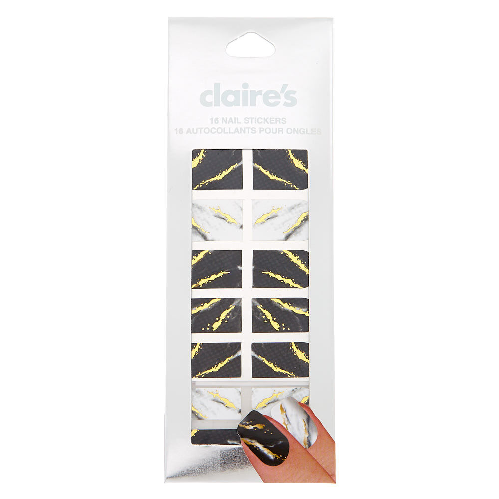 Marble Foil Nail Stickers - Black/White, 16 Pack,