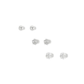 Silver Cubic Zirconia 4MM Mixed Magnetic Stud Earrings - 3 Pack,