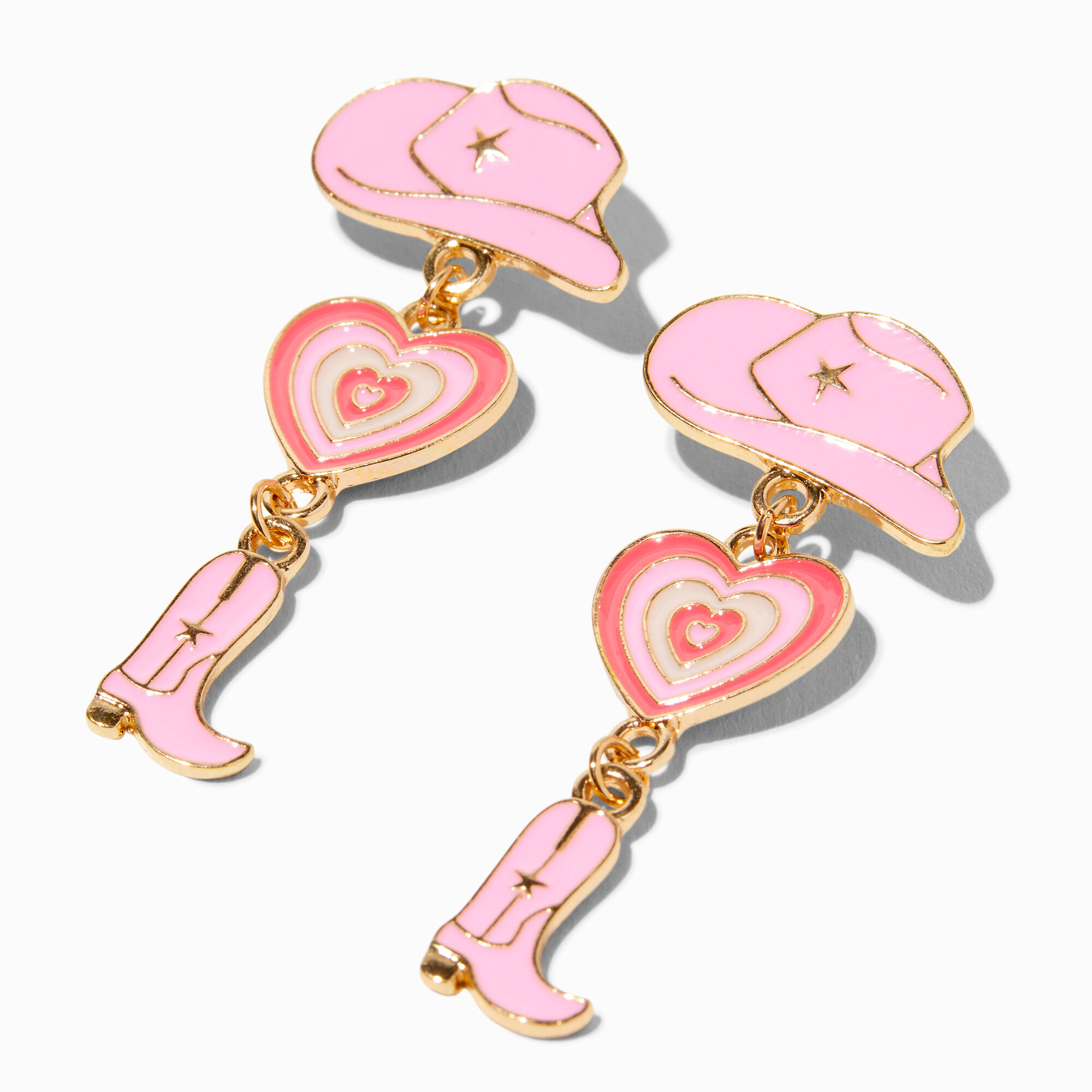 Pink Cowboy Hat & Boot Linear 2" Drop Earrings,