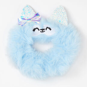 Blue Medium Faux Fur Husky Hair Scrunchie,