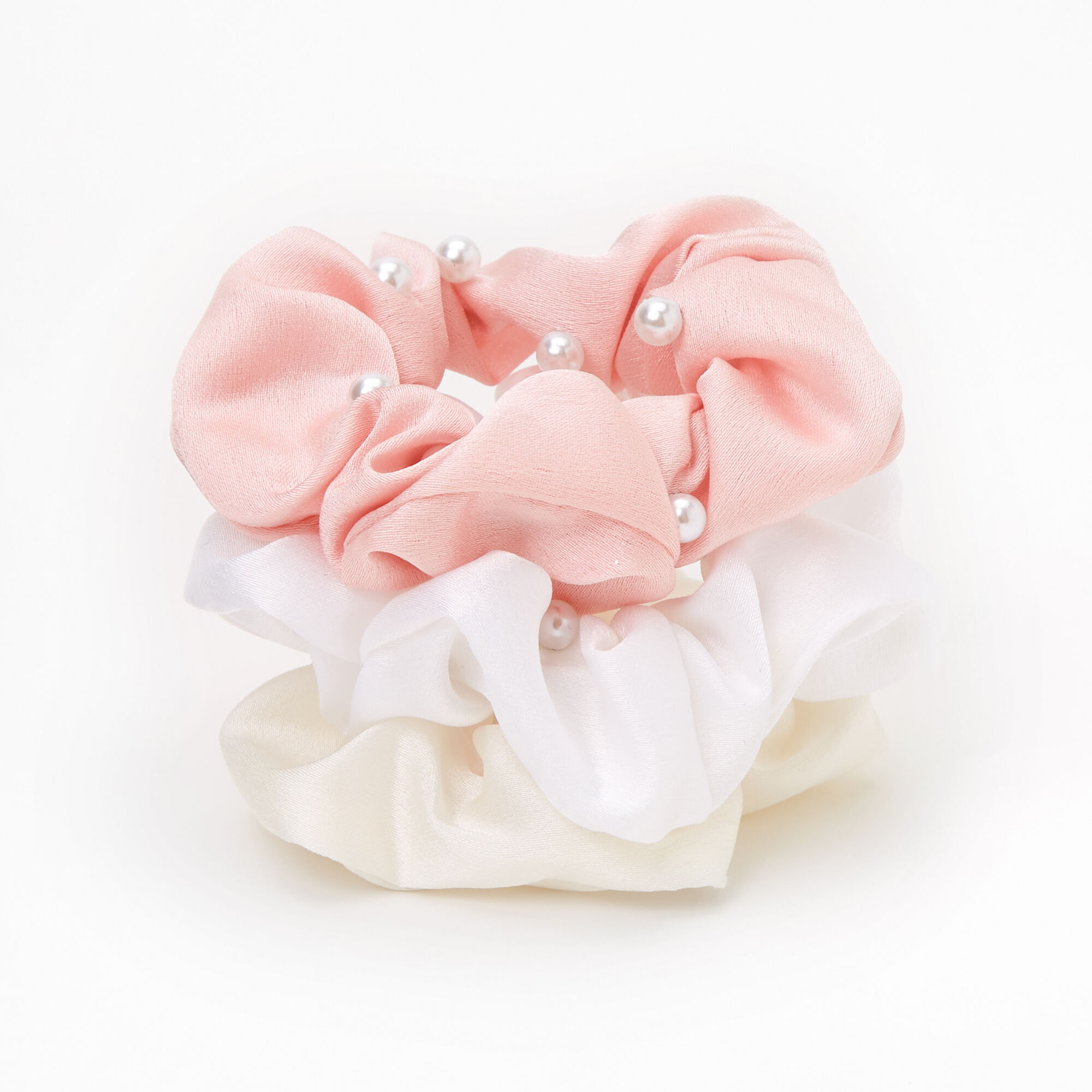 Claire's Club Neutral Pearl Hair Scrunchies - Pink, 3 Pack,