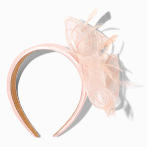 Feather &amp; Tulle Fascinator Bow Headband - Blush,