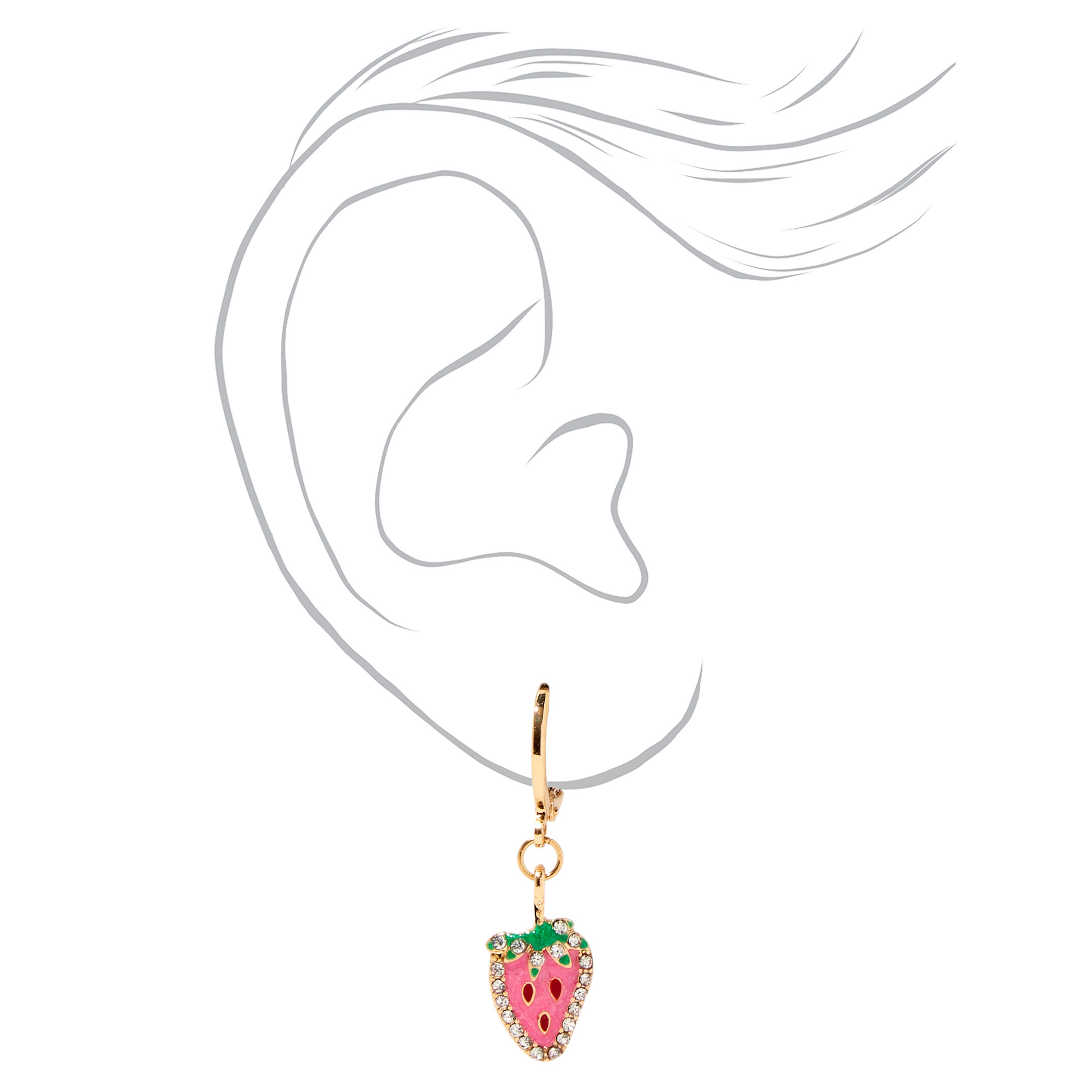 Gold 15MM Strawberry Huggie Hoop Earrings,