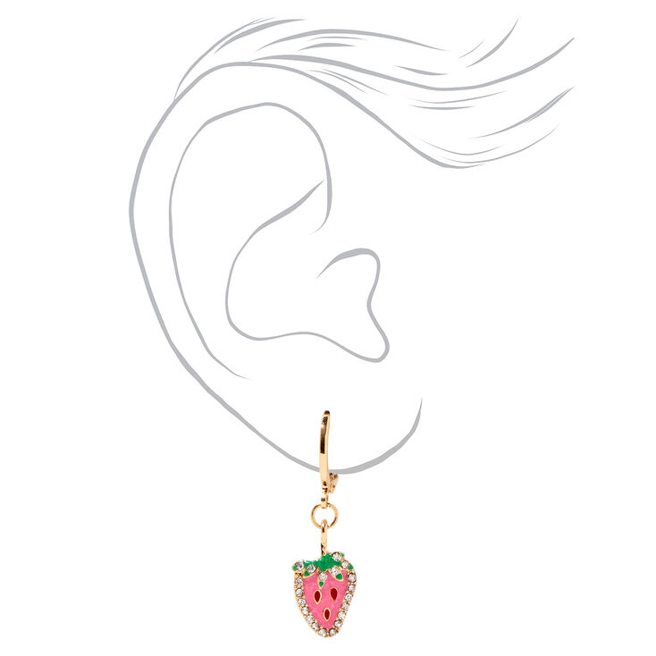 Gold 15MM Strawberry Huggie Hoop Earrings,