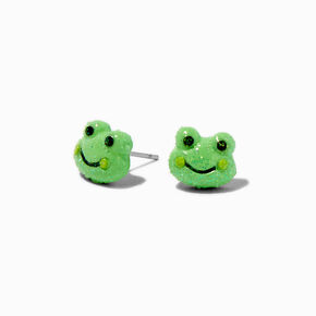 Green Frog Head Stud Earrings ,