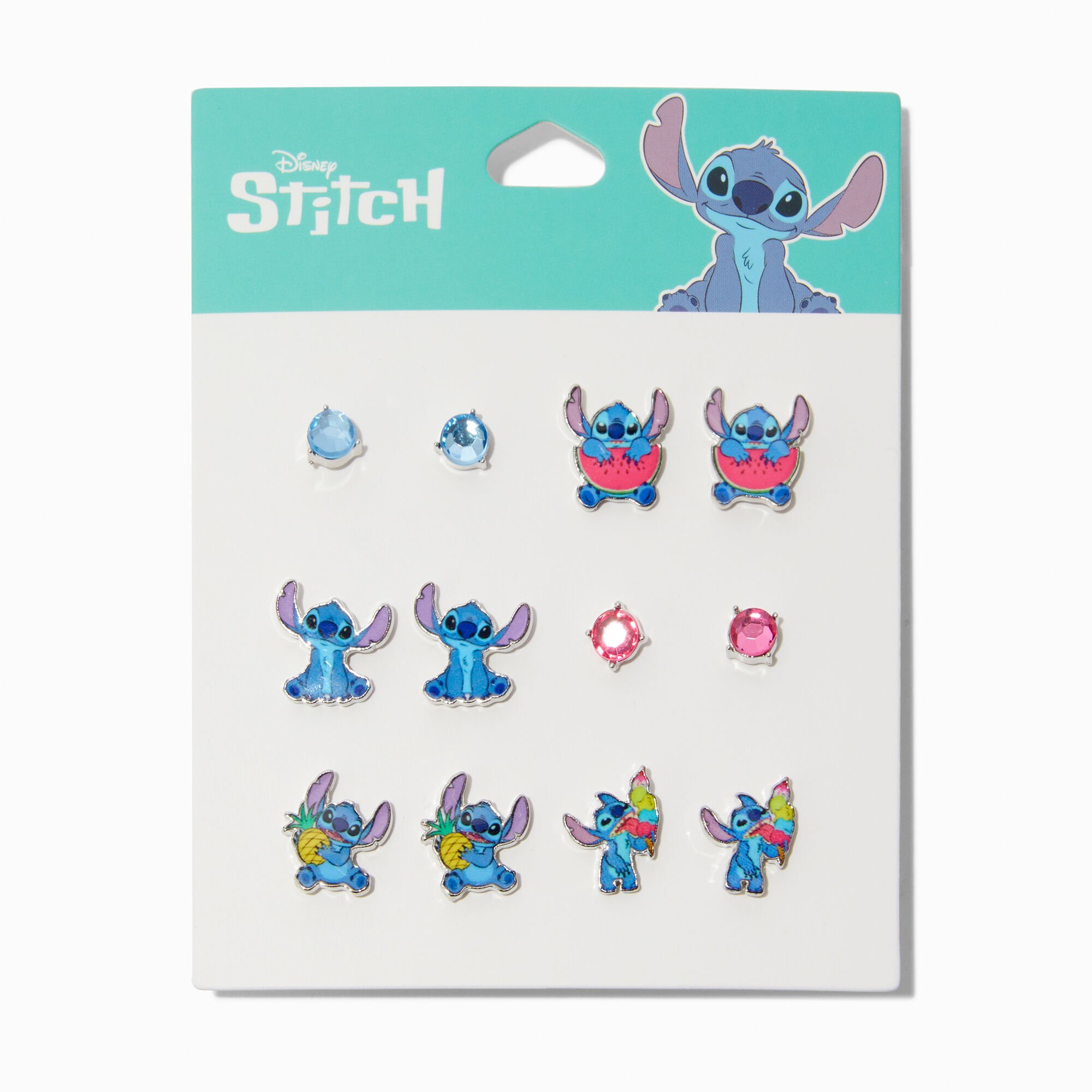 View Claires Disney Stitch Foodie Stud Earring Set 6 Pack Silver information