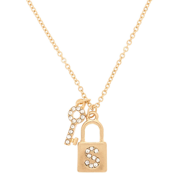 Gold Lock & Key Initial Pendant Necklace - S | Claire's US