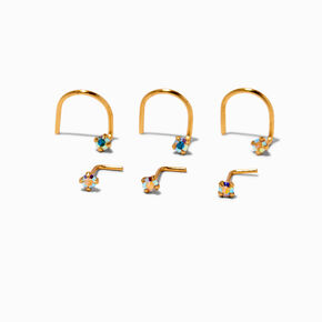 22G Gold-tone Sterling Silver Iridescent AB Nose Studs - 6 Pack,