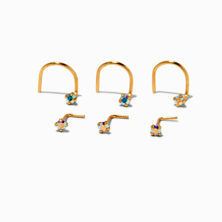 22G Gold-tone Sterling Silver Iridescent AB Nose Studs - 6 Pack,