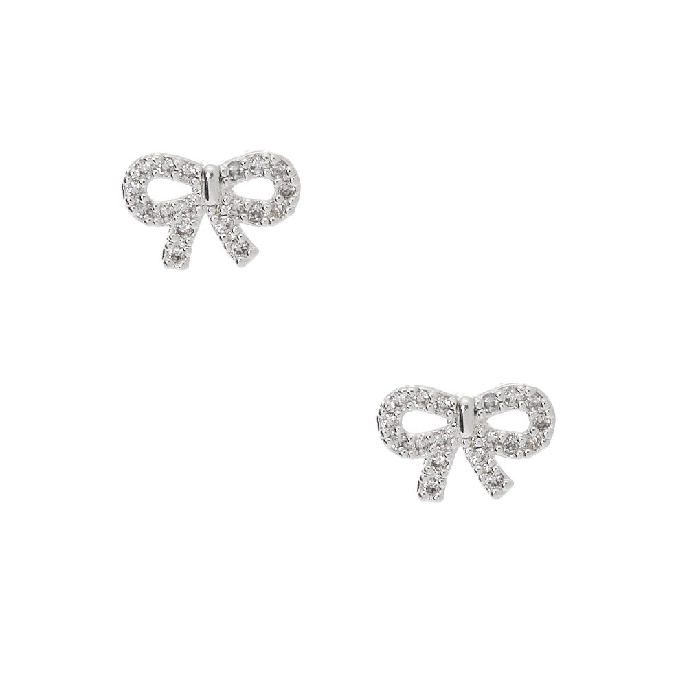 Silver Cubic Zirconia Bow Stud Earrings,