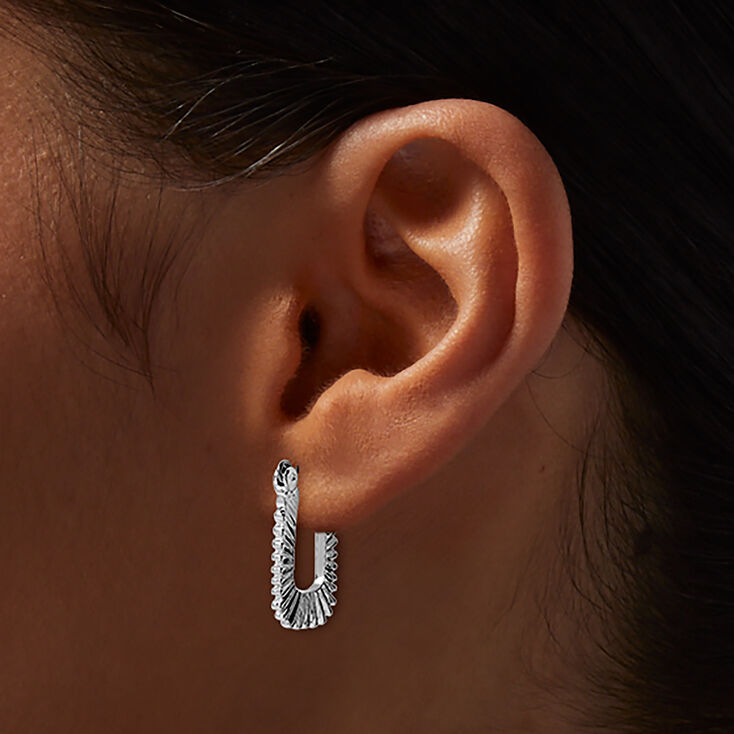 Silver-tone Textured Hoop Earrings,