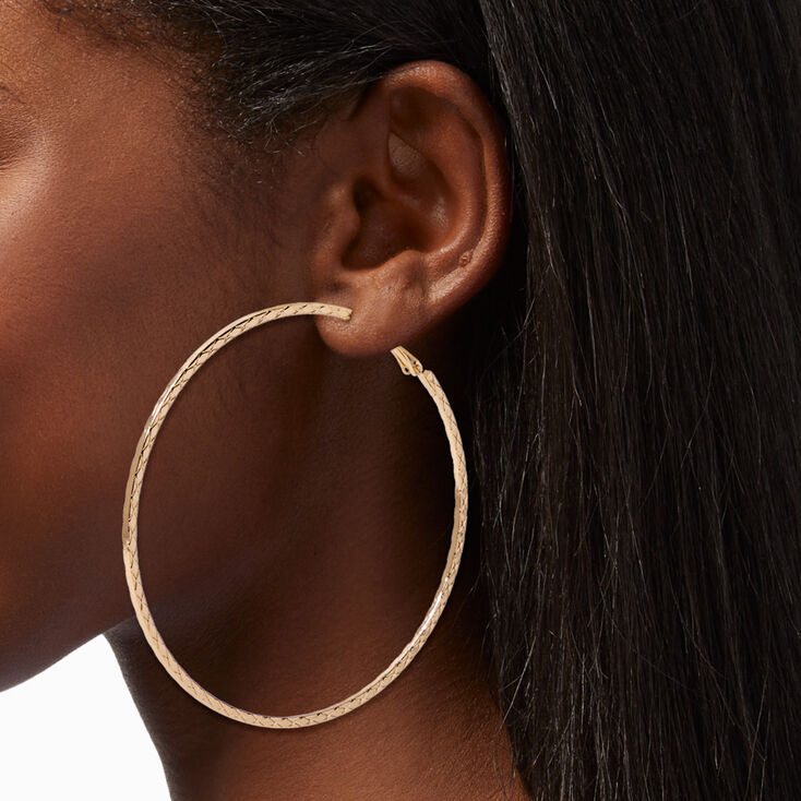 Gold-tone Textured Snakeskin 80MM Hoop Earrings