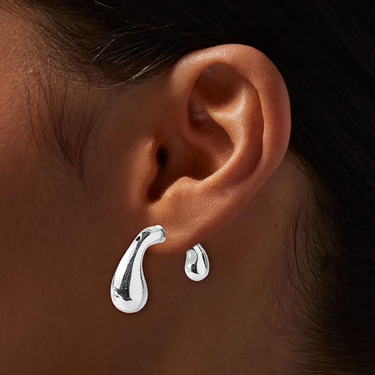 Silver-tone Bean Front &amp; Back Drop Earrings,