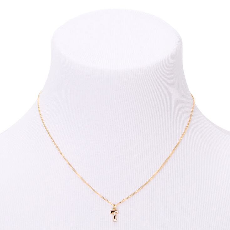 Gold Striped Initial Pendant Necklace - T,