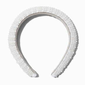 White Pearl &amp; Crystal Puffy Headband,