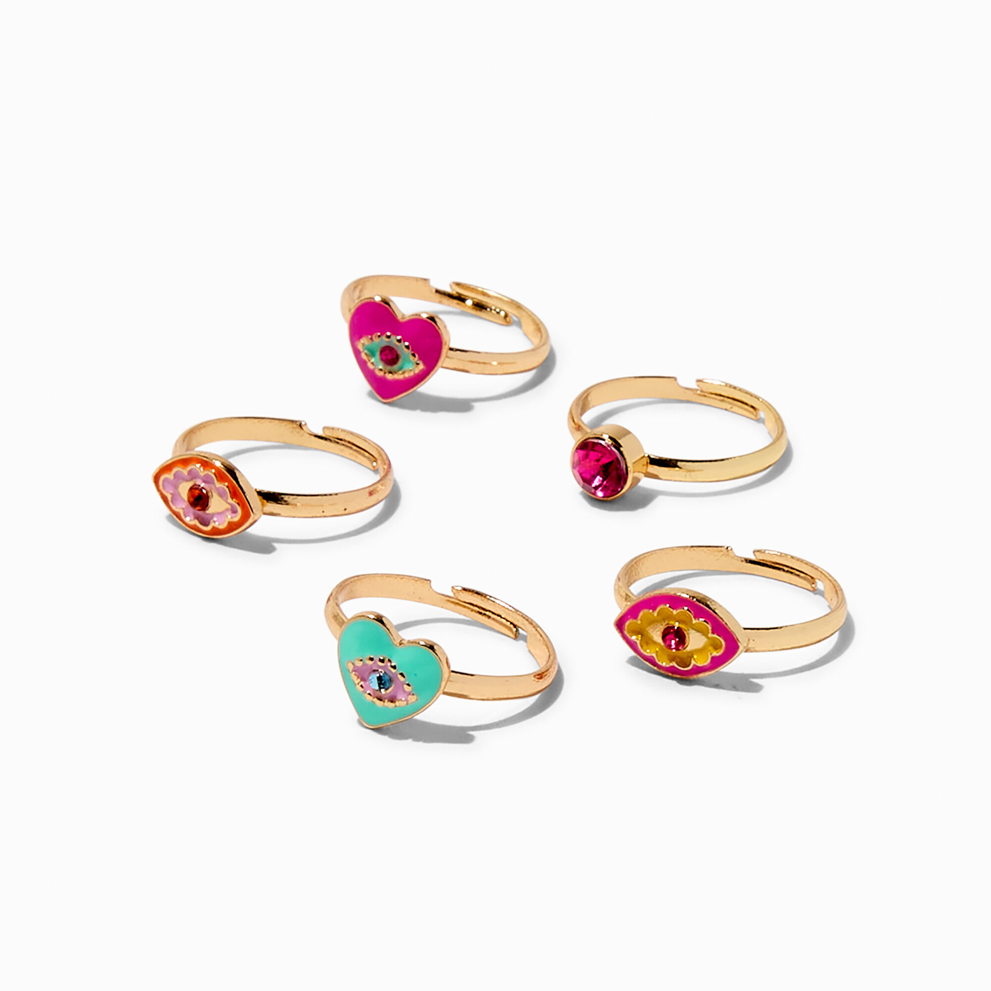 Claire's Club Evil Eye Icon Rings - 5 Pack,