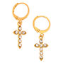 Gold 10MM Cross Huggie Hoop Earrings,