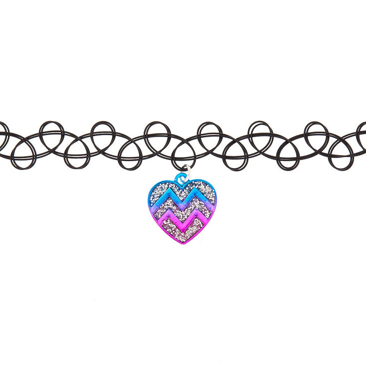 Chevron Heart Tattoo Choker Necklace,