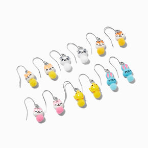 Pom Pom Animal Drop Earrings - 6 Pack,