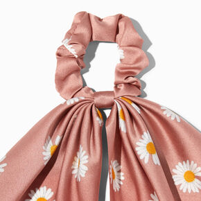 Chouchou foulard marguerites rose tendre soyeux,