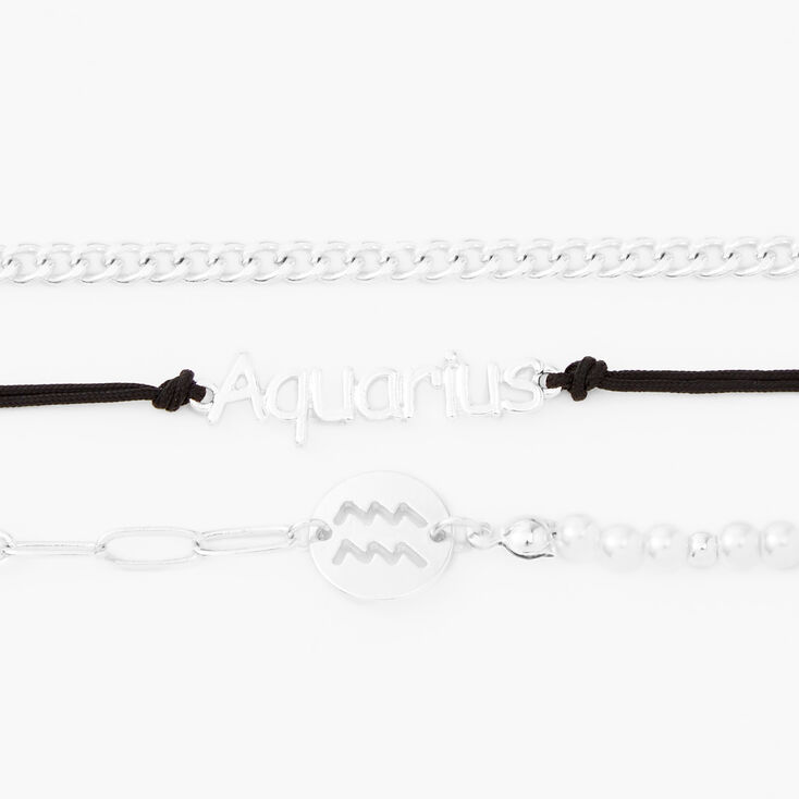 Lot de bracelets zodiaque couleur argent&eacute;e - Lot de 3, Verseau,