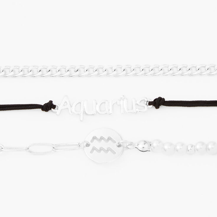 Silver Zodiac Bracelet Set - 3 Pack, Aquarius,