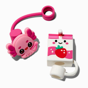 Pink Axolotl &amp; Strawberry Milk Straw Covers - 2 Pack,