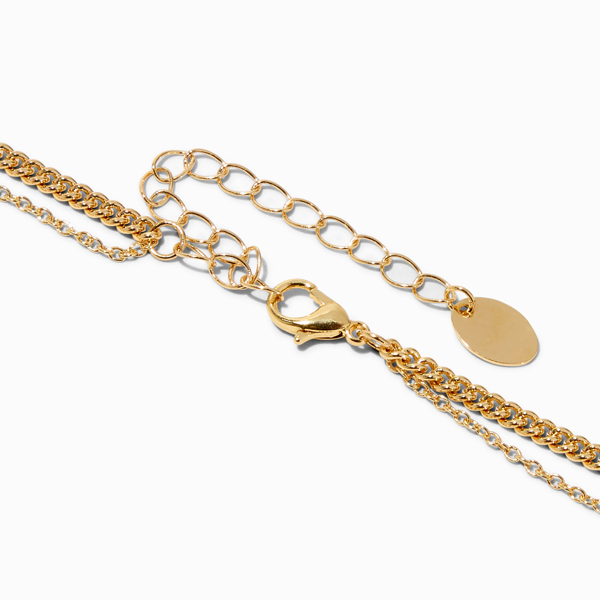 Collier multi-rangs strass et chaîne à maillons gourmette couleur dorée,