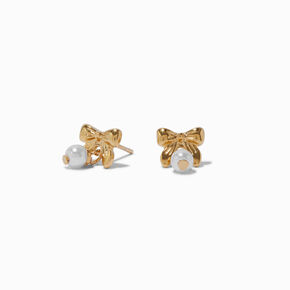 C LUXE by Claire&#39;s 18kt Gold Plated Pearl Bow Stud Earrings,