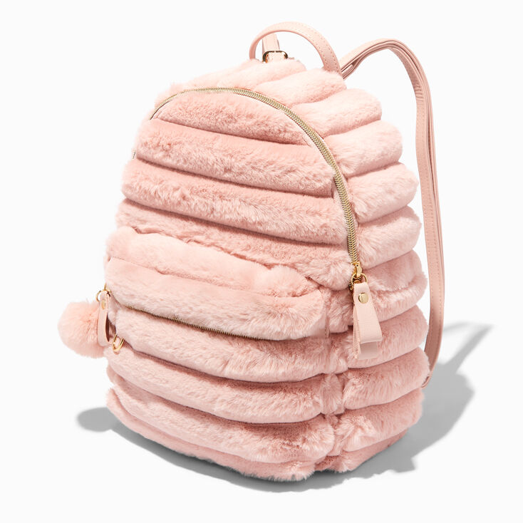 Blush Pink Furry Small Backpack,