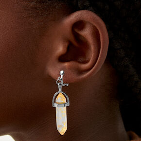 Orange 1&#39;&#39; Glow in the Dark Mystical Gem Clip-On Drop Earrings,
