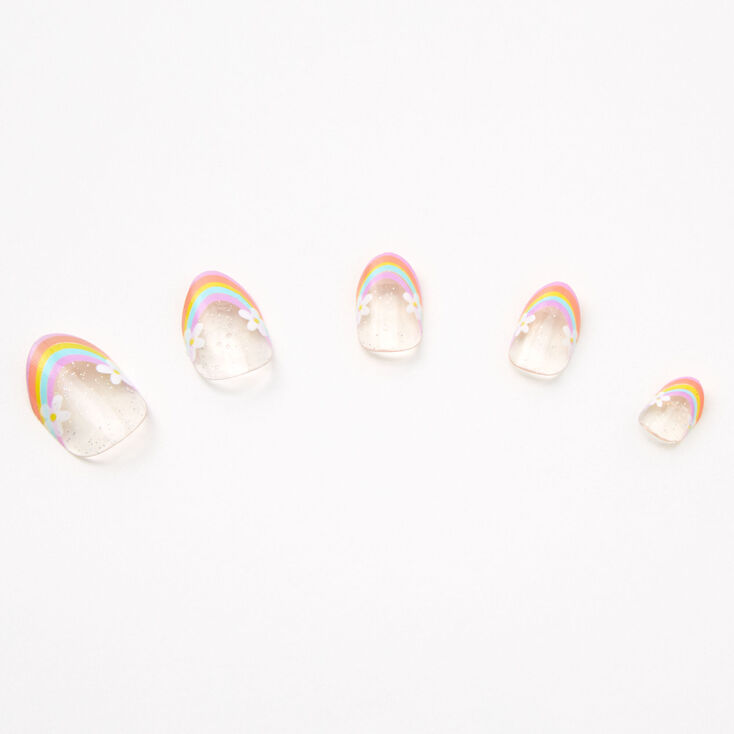Rainbow French Tip Daisy Stiletto Press On Faux Nail Set - 24 Pack,