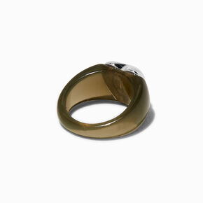 Silver-tone Heart Clear Black Acrylic Ring,