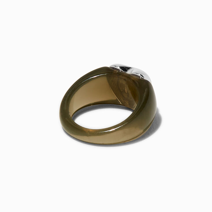 Silver-tone Heart Clear Black Acrylic Ring,