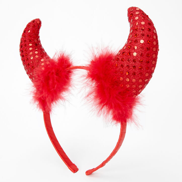 Claire's Serre-tête à sequins et plumes cornes de diable - Rouge