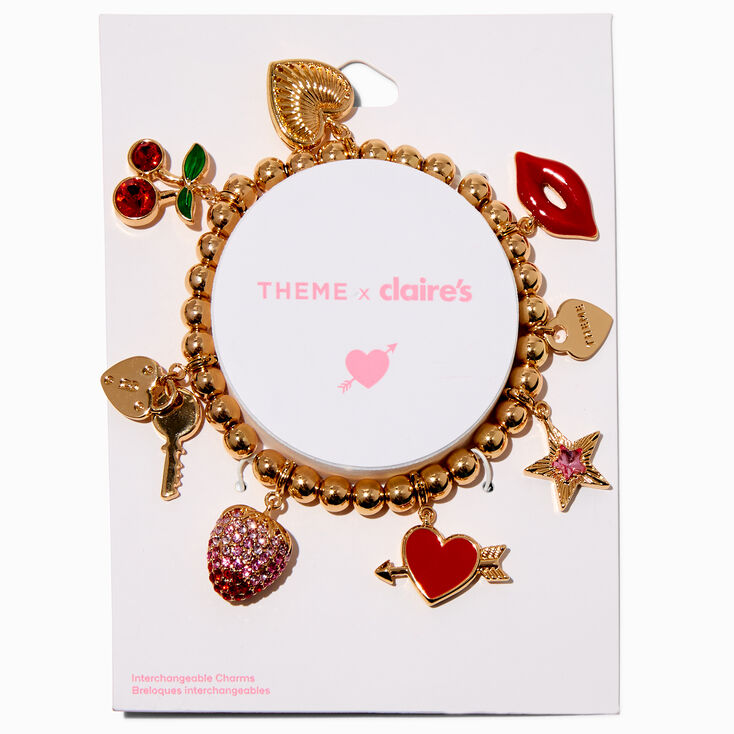 T H E M E x Claire&#39;s Gold-tone Cherry Stretch Charm Bracelet,