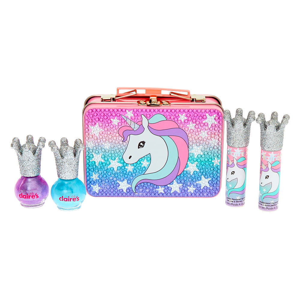 Palette de maquillage dans une boîte en fer Miss Glitter la licorne Club Claire's - Lot de 4,