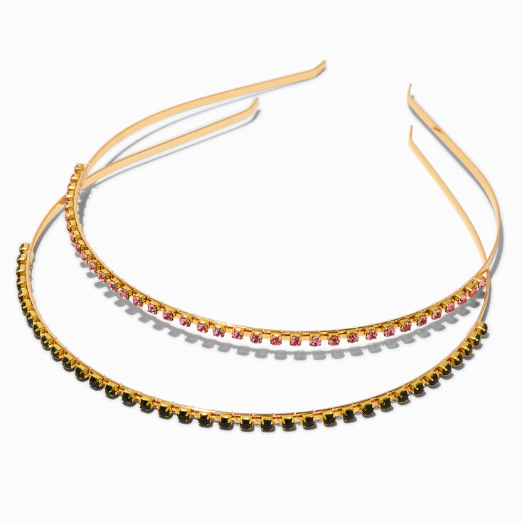 Skinny Pink &amp; Green Rhinestone Headbands - 2 Pack,