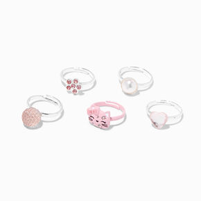 Claire&#39;s Club Pink Cat Rings - 5 Pack,