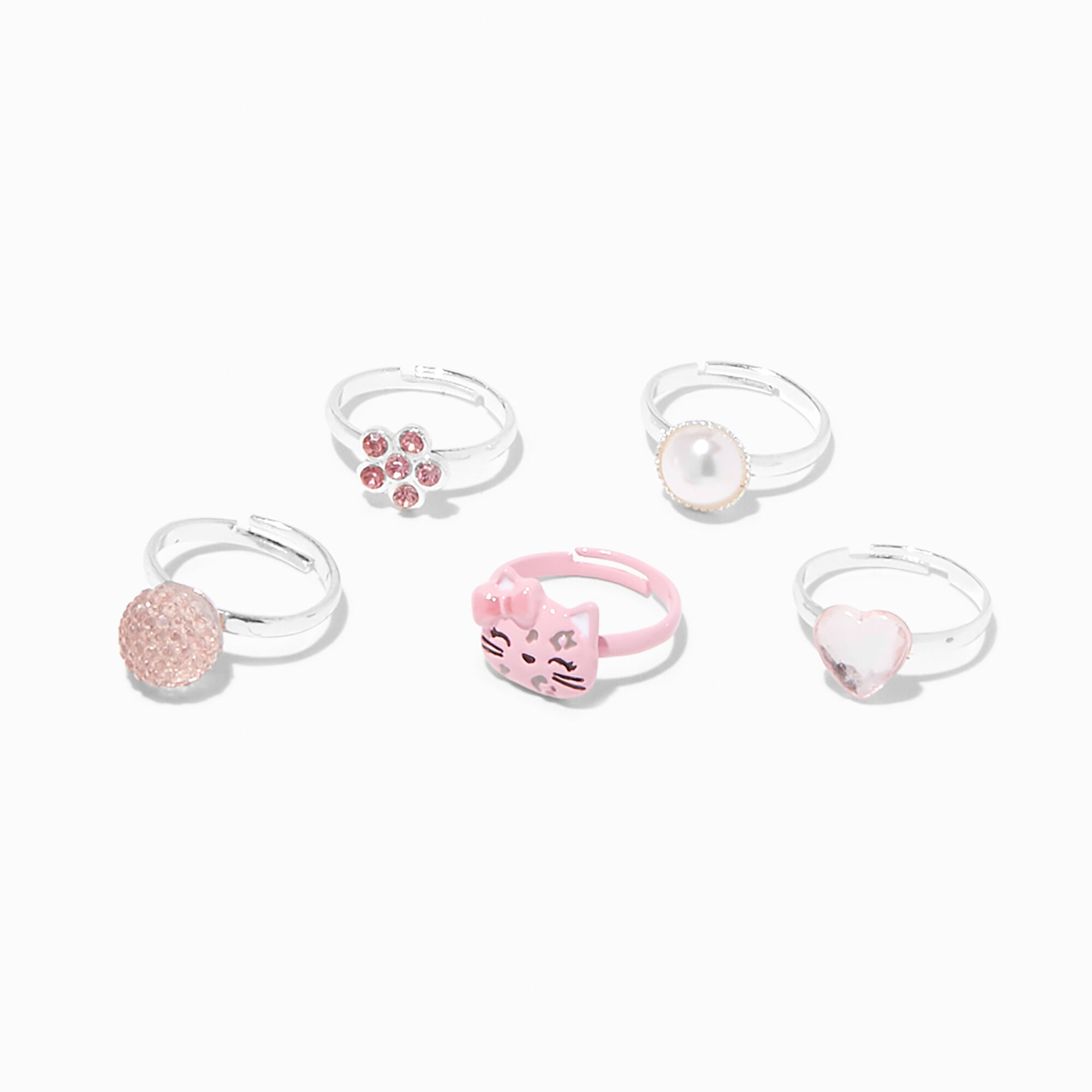 View Claires Club Cat Rings 5 Pack Pink information