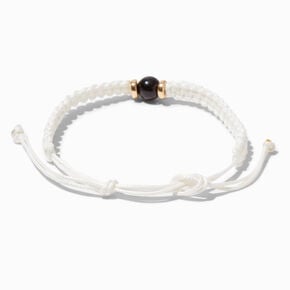 Bracelet r&eacute;glable tress&eacute; avec perles d&rsquo;imitation blanches - Noir,