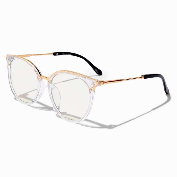 Lunettes &agrave; verres transparents rondes &agrave; monture barre de sourcils couleur dor&eacute;e avec r&eacute;duction de la lumi&egrave;re bleue,