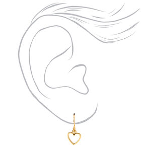 Gold Plated 1&#39;&#39; Open Heart Drop Earrings,