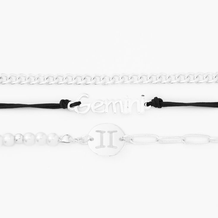 Silver Zodiac Bracelet Set - 3 Pack, Gemini,