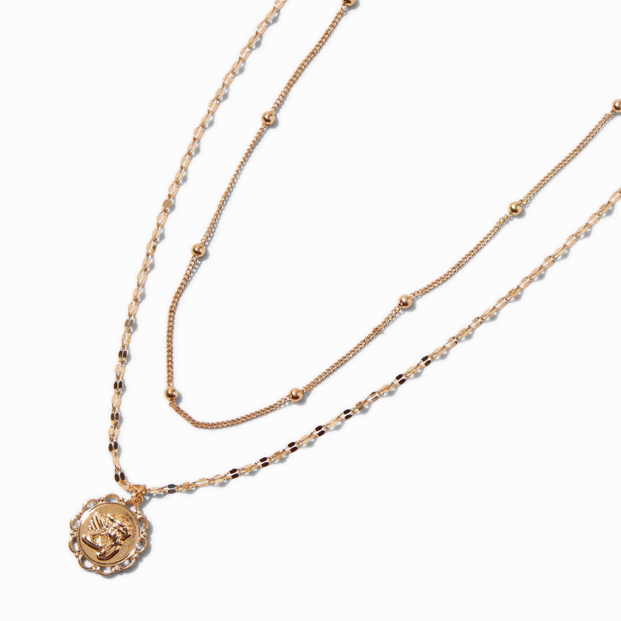 Gold-tone Cherub Medallion Multi-Strand Necklace,
