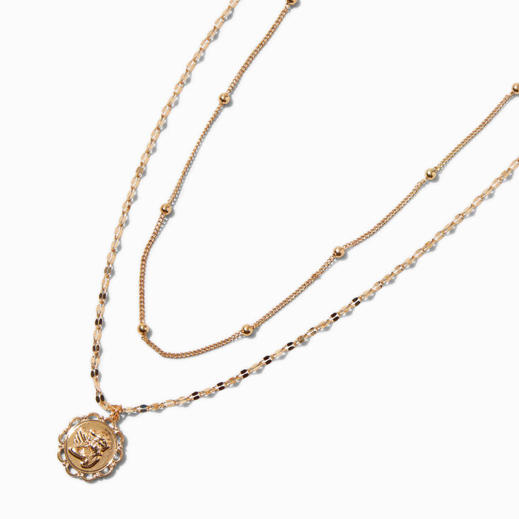 Gold-tone Cherub Medallion Multi-Strand Necklace,