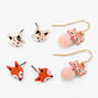 Mixed Metal Fox Pom Pom Mixed Earrings - 3 Pack,