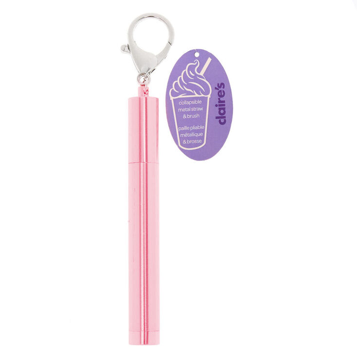Claire's Porte-clés tube paille métallique rétractable - Rose