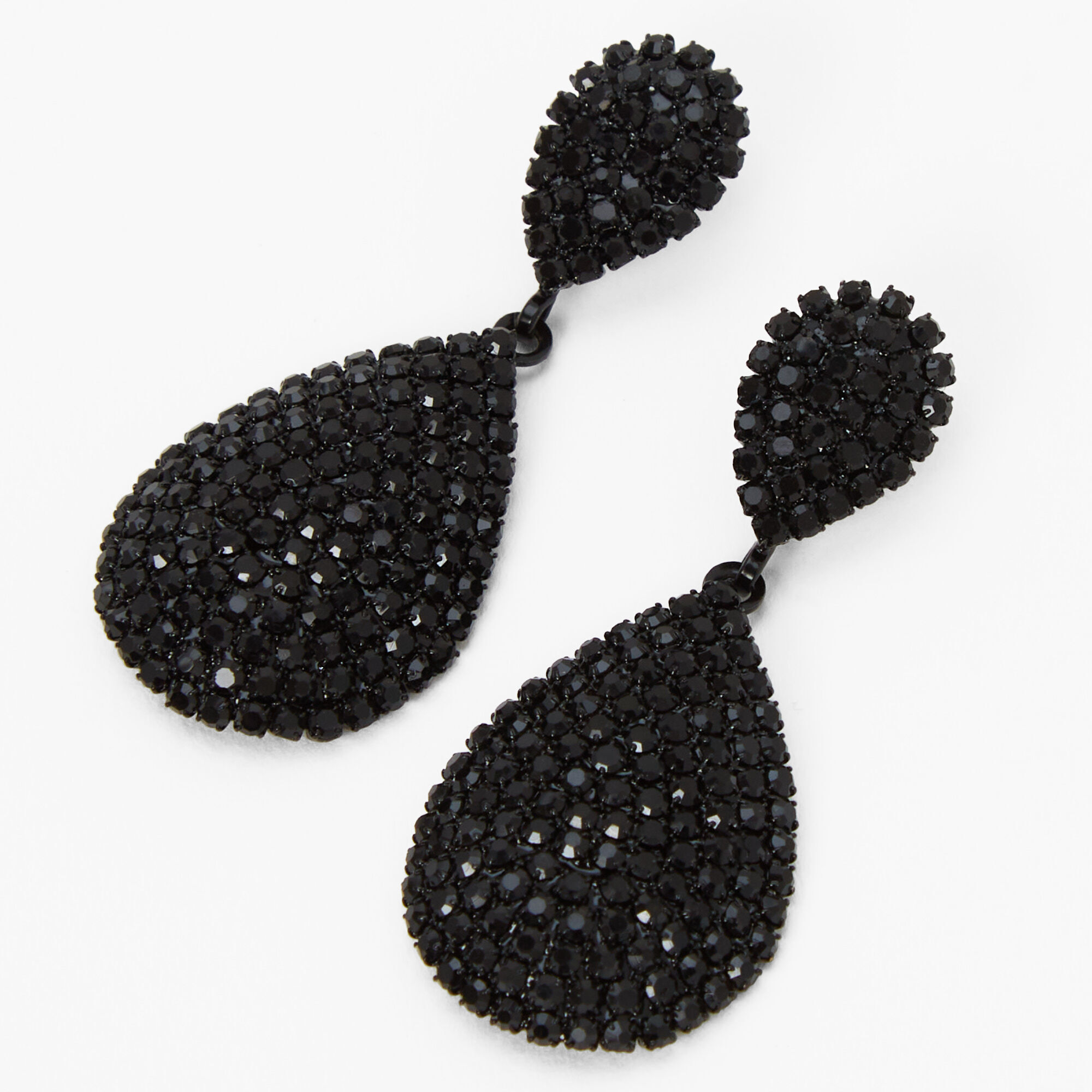 Black 1.5" Rhinestone Teardrop Drop Earrings,