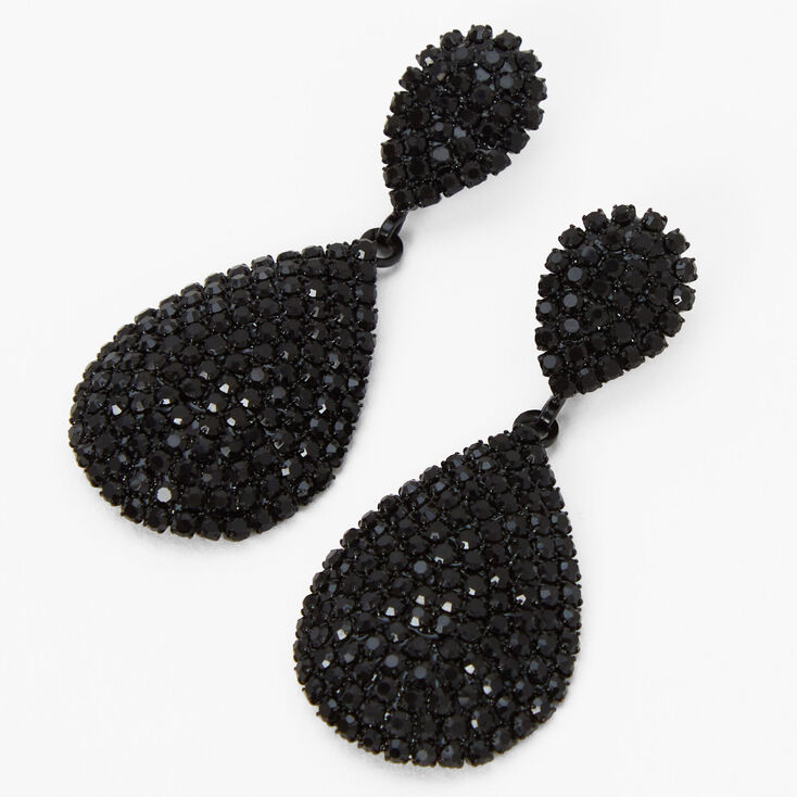 Black 1.5&quot; Rhinestone Teardrop Drop Earrings,